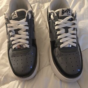 BAPE STA Patent Leather Sneakers in Glossy Gray & Black
